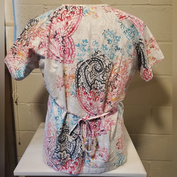 Paisley mock wrap scrub top - Picture 5 of 6